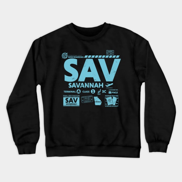 Vintage Savannah SVA Airport Code Travel Day Retro Travel Tag Georgia Crewneck Sweatshirt by Now Boarding